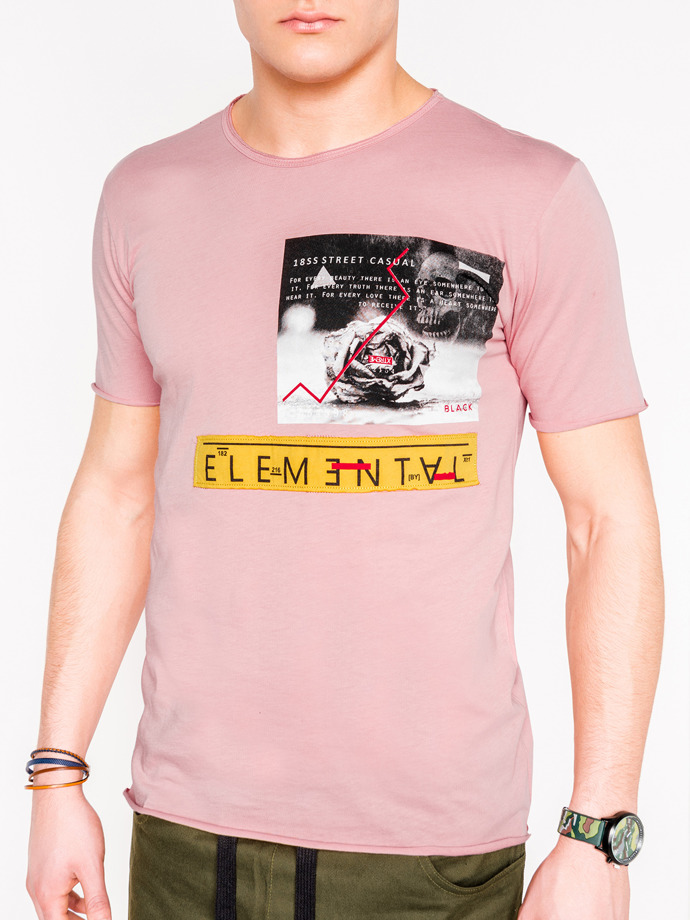 Men's printed t-shirt - powder pink S985