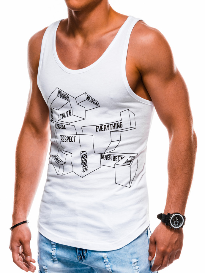 Men's printed tank top S1178 - white | MODONE wholesale - Clothing For Men