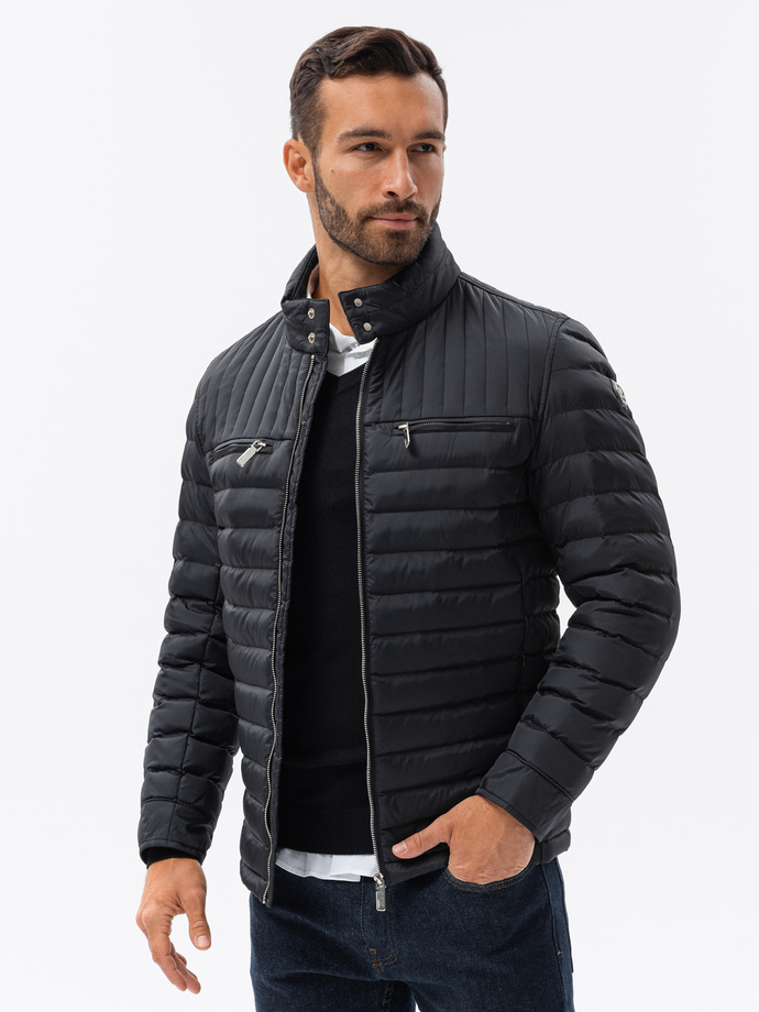 Men's quilted biker jacket - black V1 C553