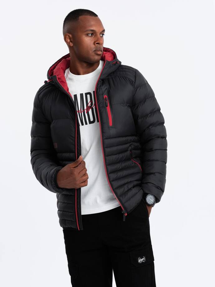 Men's quilted nylon sports style jacket - black V3 OM-JALP-0187