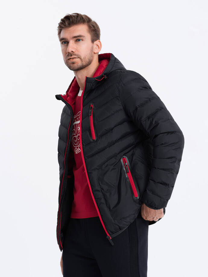 Men's quilted sports jacket - black V2 OM-JALP-0118