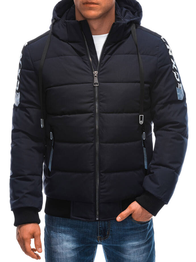 Men's quilted winter jacket 574C - navy blue