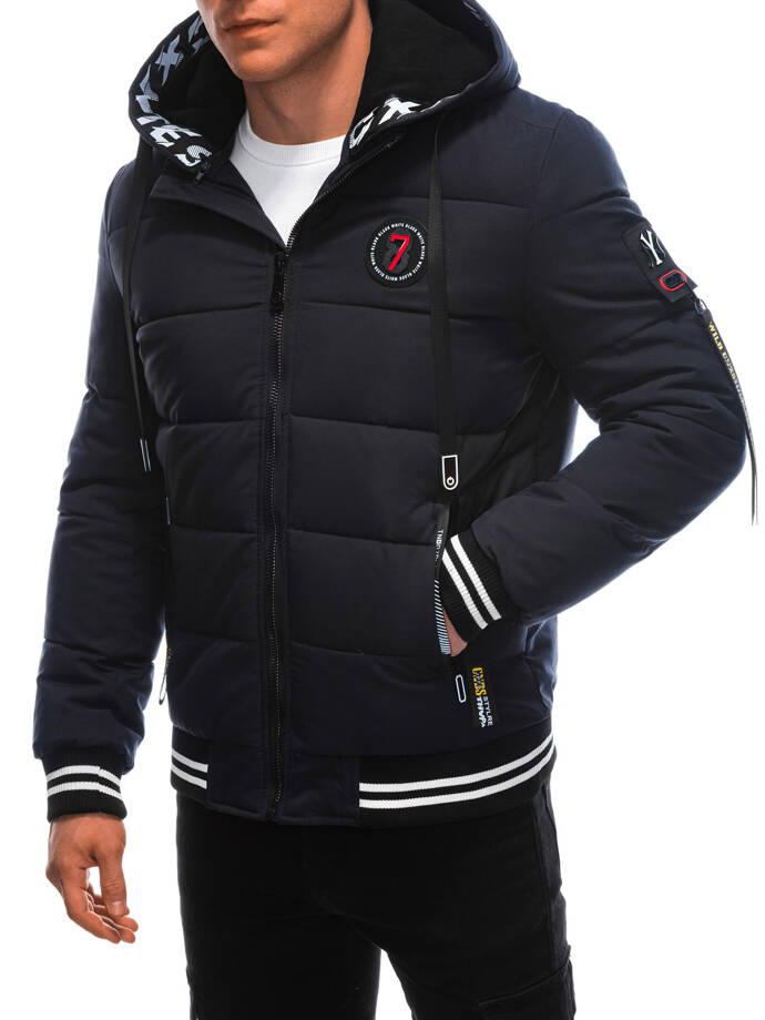 Men's quilted winter jacket 575C - navy blue