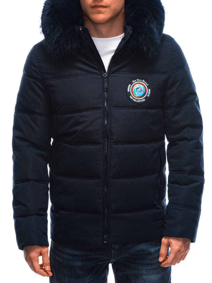 Men's quilted winter jacket 576C - navy blue
