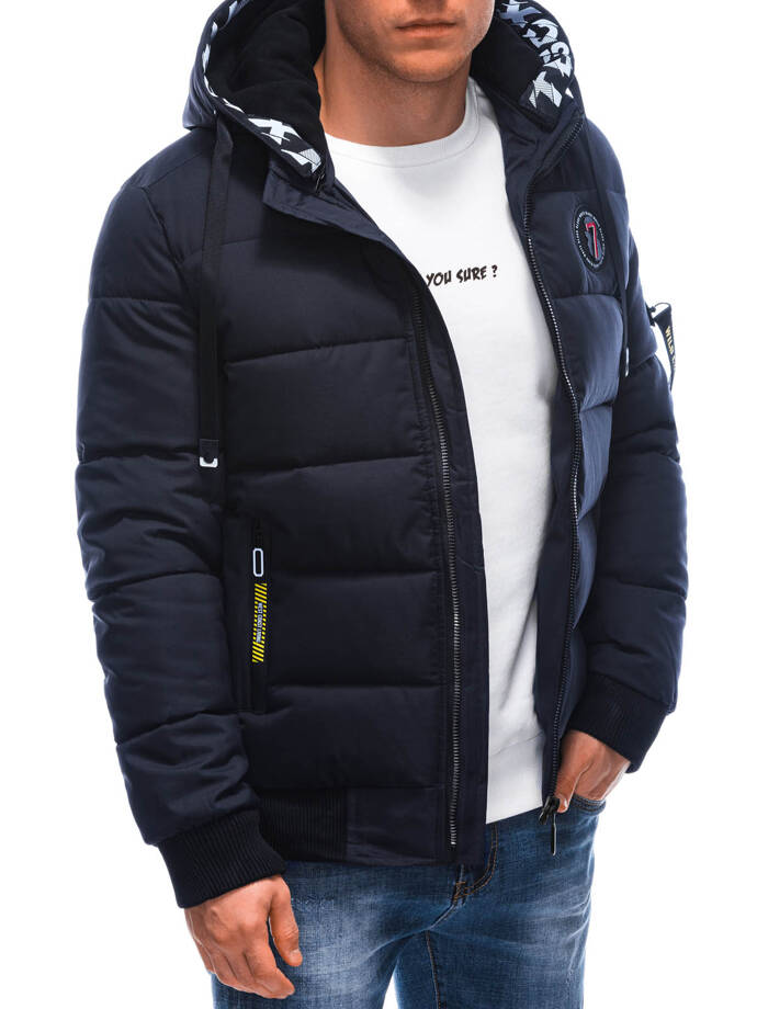 Men's quilted winter jacket 577C - navy blue