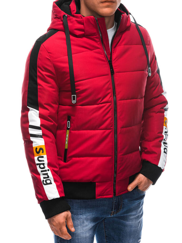 Men's quilted winter jacket C573 - red