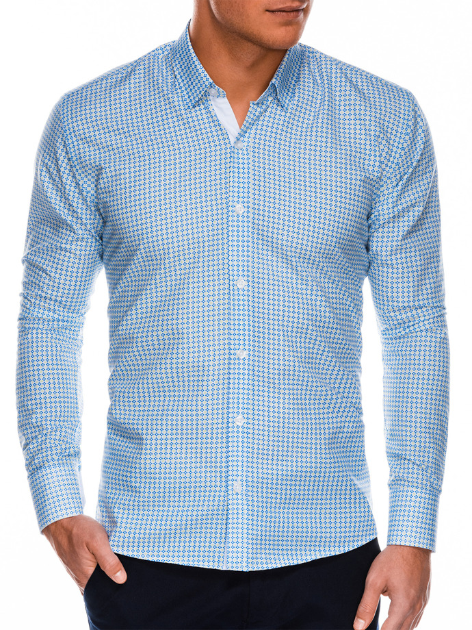 Men's shirt with long sleeves - blue/green K467