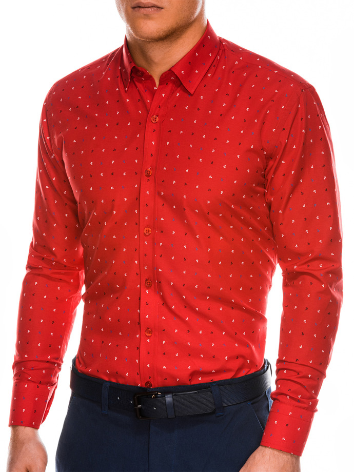 Men's shirt with long sleeves - red/white K465