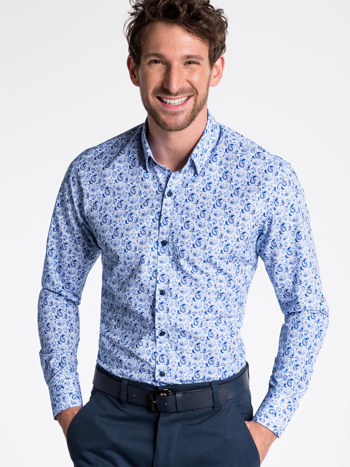 Men's shirt with long sleeves - white/blue K476