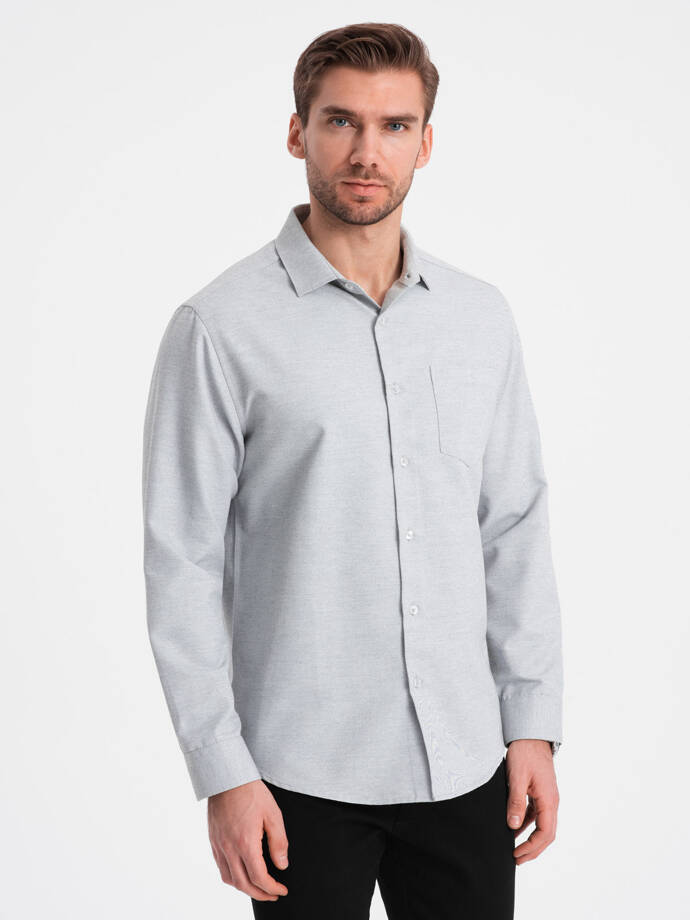 Men's shirt with pocket REGULAR FIT - light grey melange V2 OM-SHCS-0148