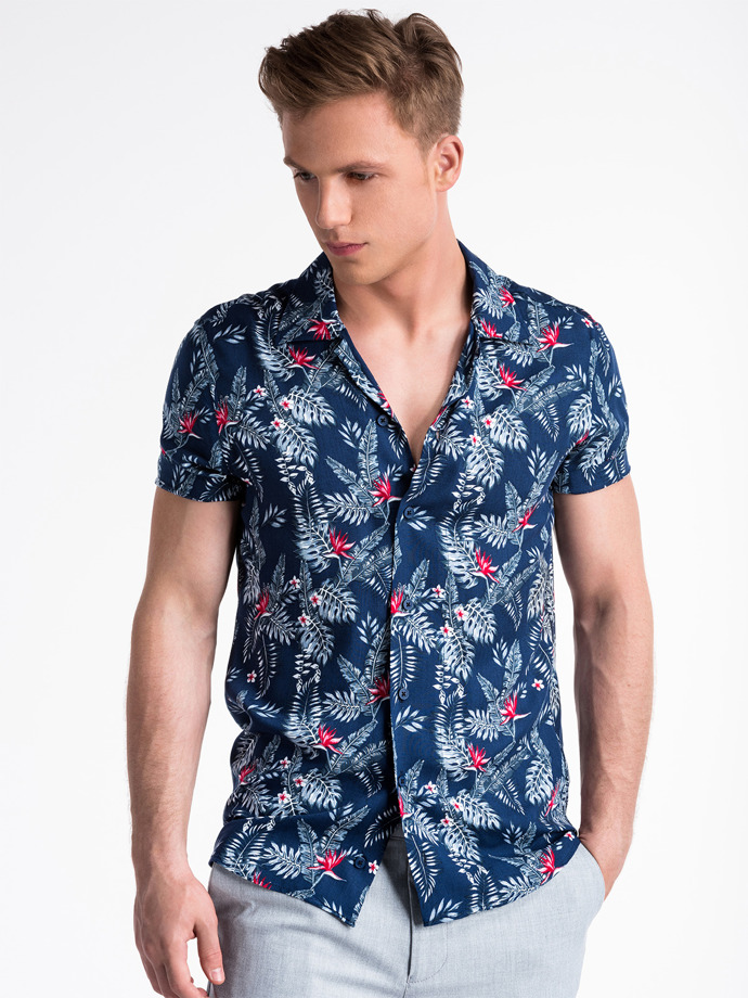 Men's shirt with short sleeves - navy/red K482