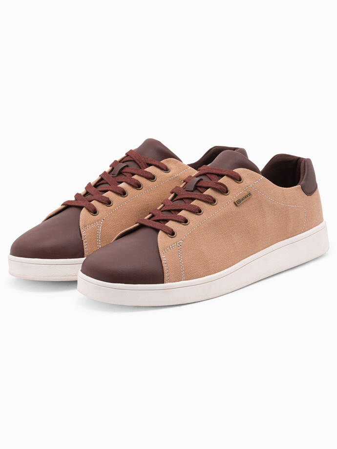 Men's shoes sneakers with combined materials - brown V1 OM-FOCS-0108