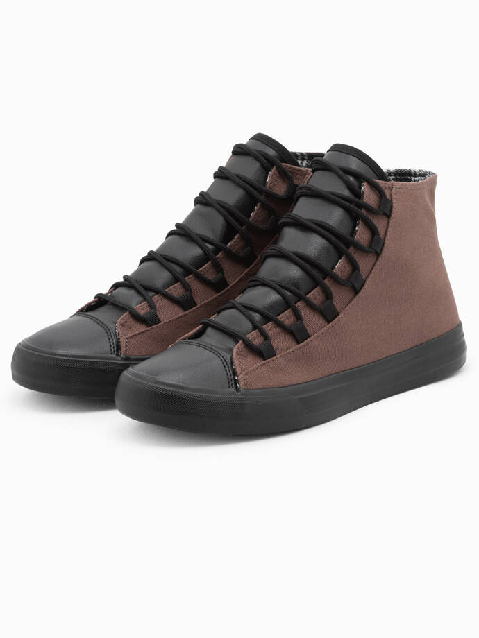 Men's shoes sneakers with combined materials - brown V6 OM-FOTH-0143