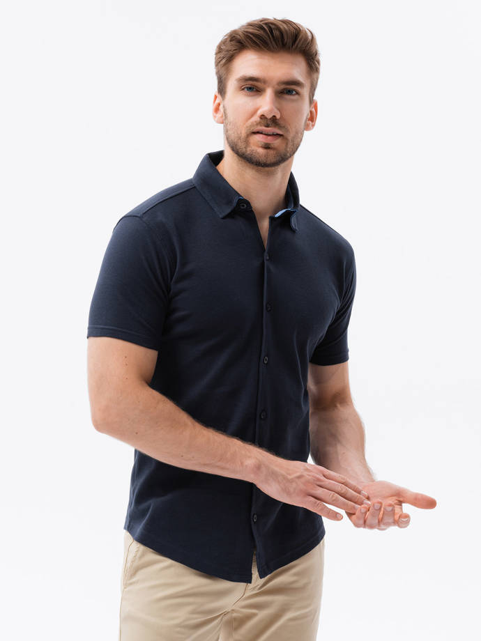 Men's short sleeve knit shirt - navy blue V2 K541