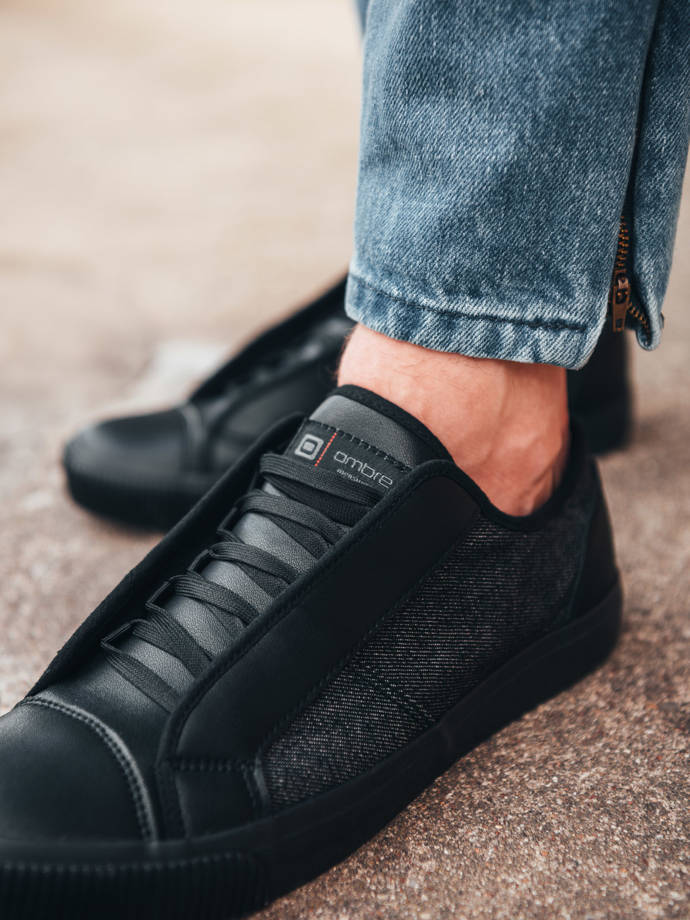 Men's short sneakers in combined materials - black OM-FOSL-0114