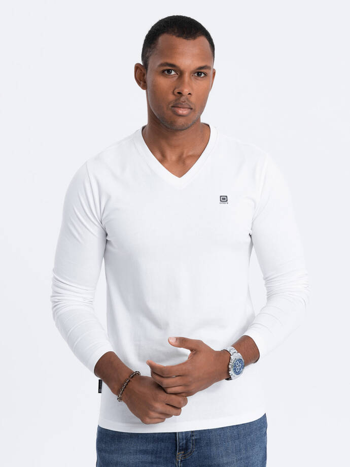 Men's signature elastane longsleeve with crew neckline - white V1 OM-LSCL-0110