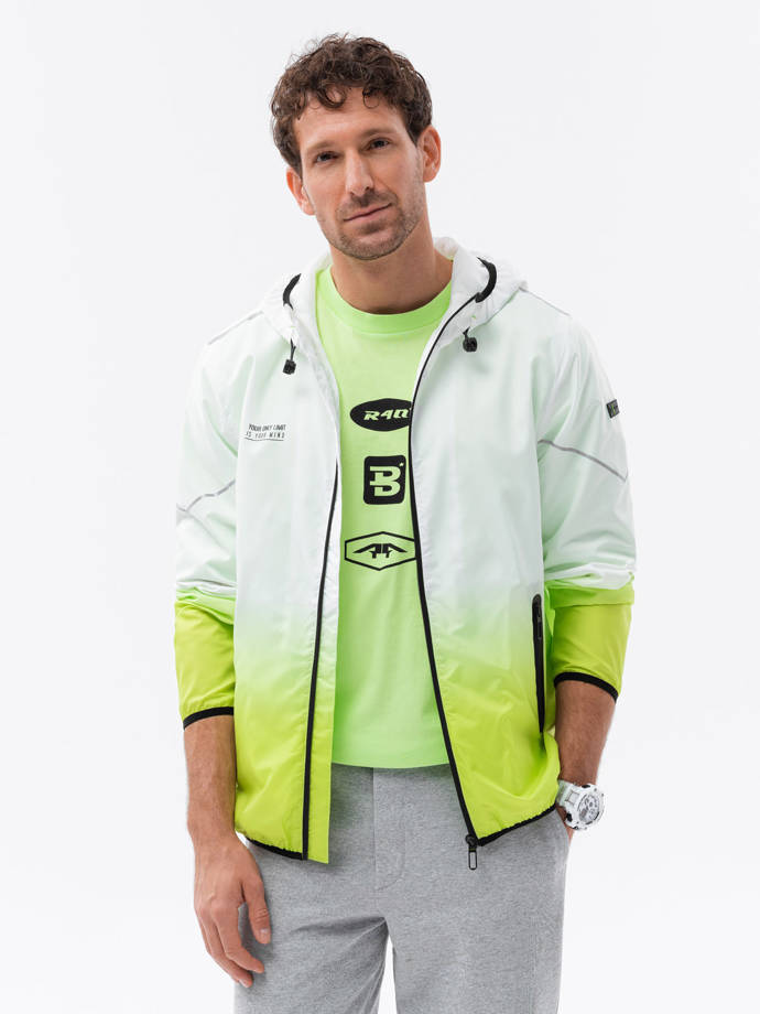 Men's sports jacket with ombre effect - white and lime green V1 OM-JANP-0104