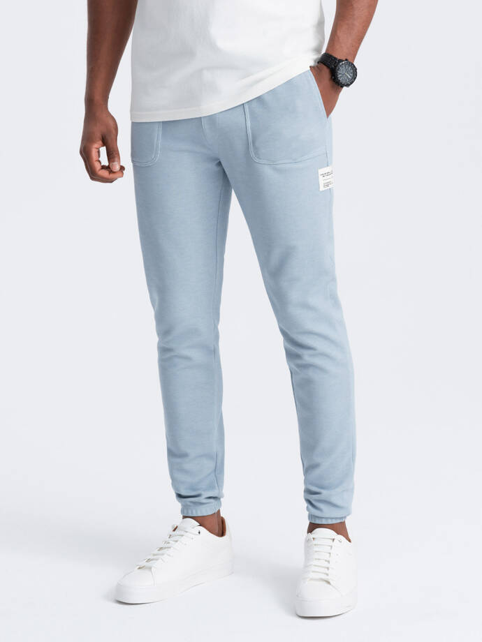 Men's structured knit sweatpants - light blue V4 OM-PASK-0211