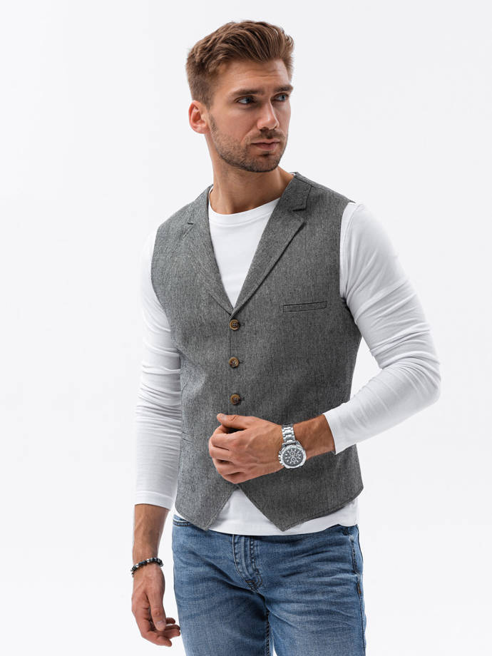 Men's suit vest with collar - graphite V1 OM-BLZV-0105