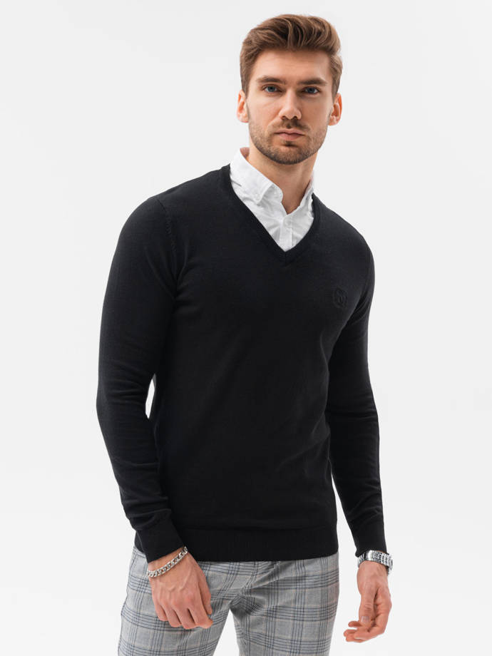 Men's sweater with white collar - black V1 E120