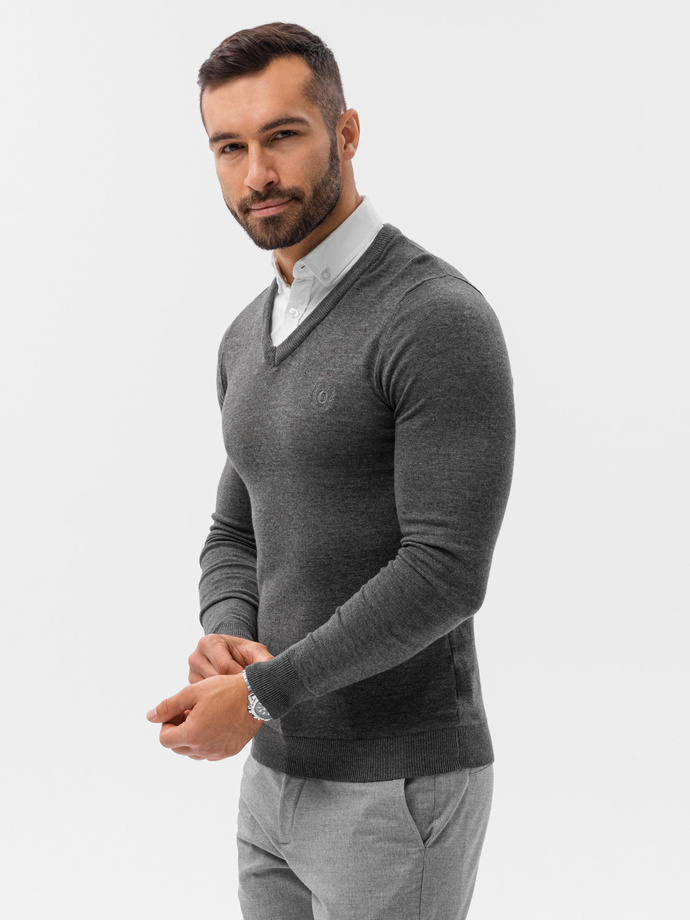 Men's sweater with white collar - graphite V3 E120