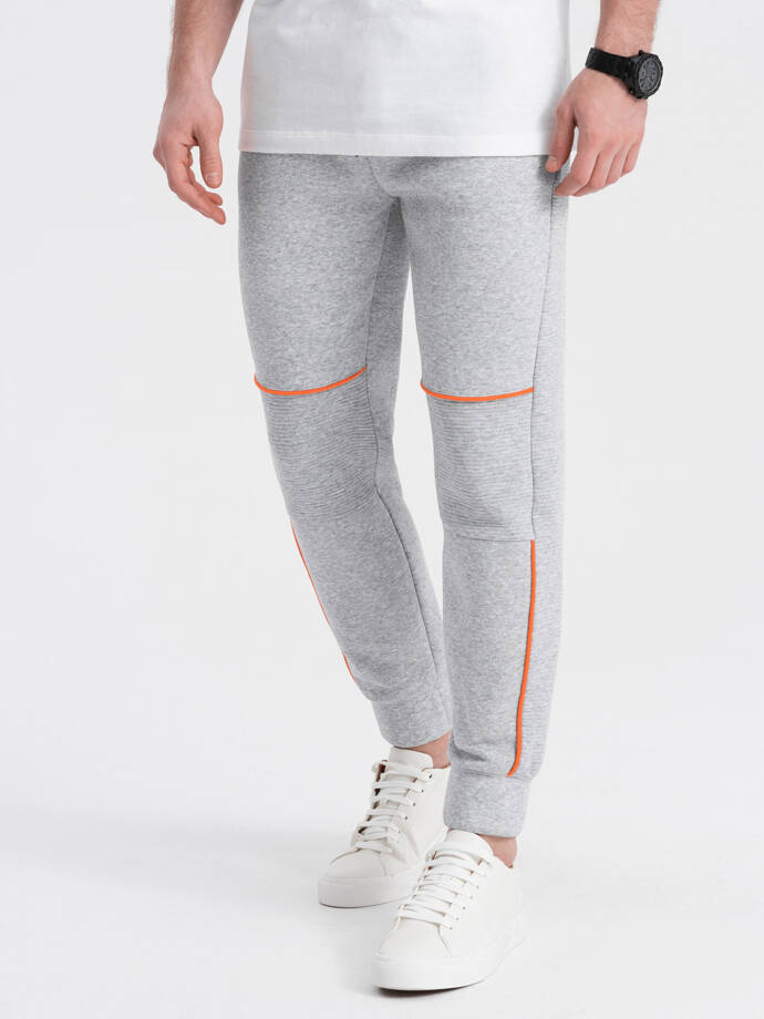 Men's sweatpants with contrast stitching - grey melange V3 OM-PASK-0145