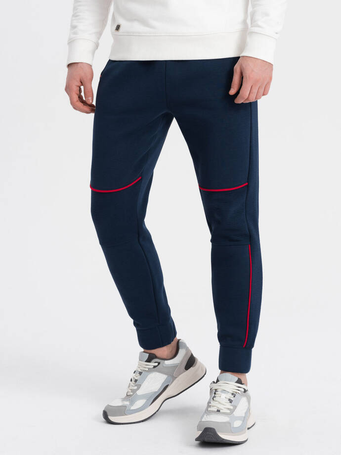 Men's sweatpants with contrast stitching - navy blue V4 OM-PASK-0145