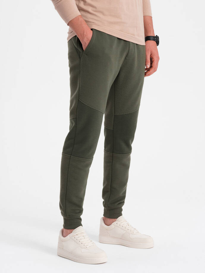 Men's sweatpants with ottoman fabric inserts - dark olive green V3 OM-PASK-0127