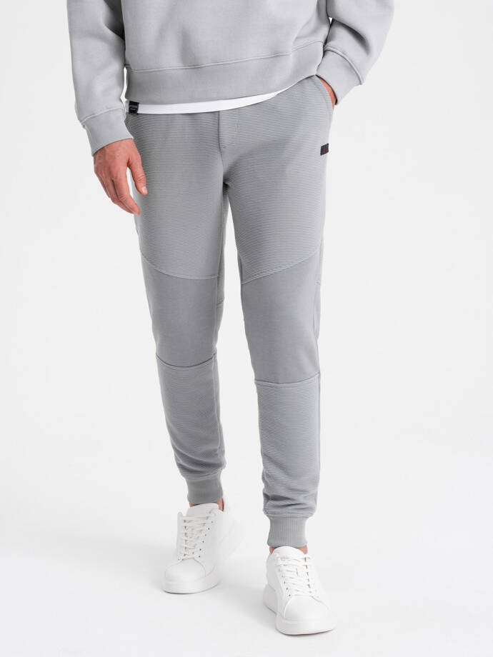 Men's sweatpants with ottoman fabric inserts - gray V5 OM-PASK-0127