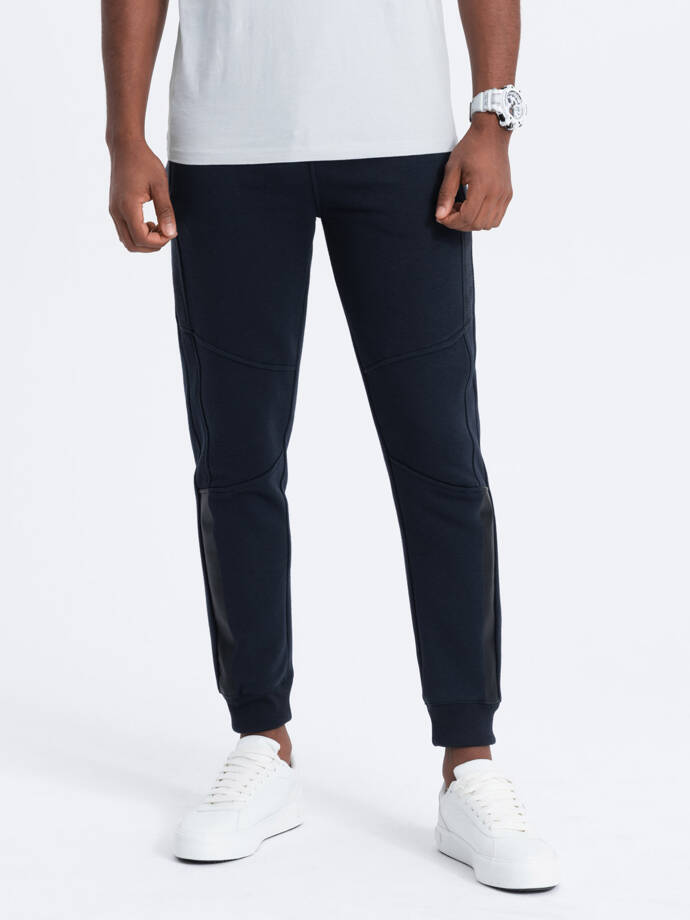 Men's sweatpants with stitching - navy blue V4 OM-PASK-0137