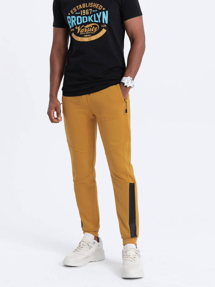 Men's sweatpants with stitching - yellow V7 OM-PASK-0137