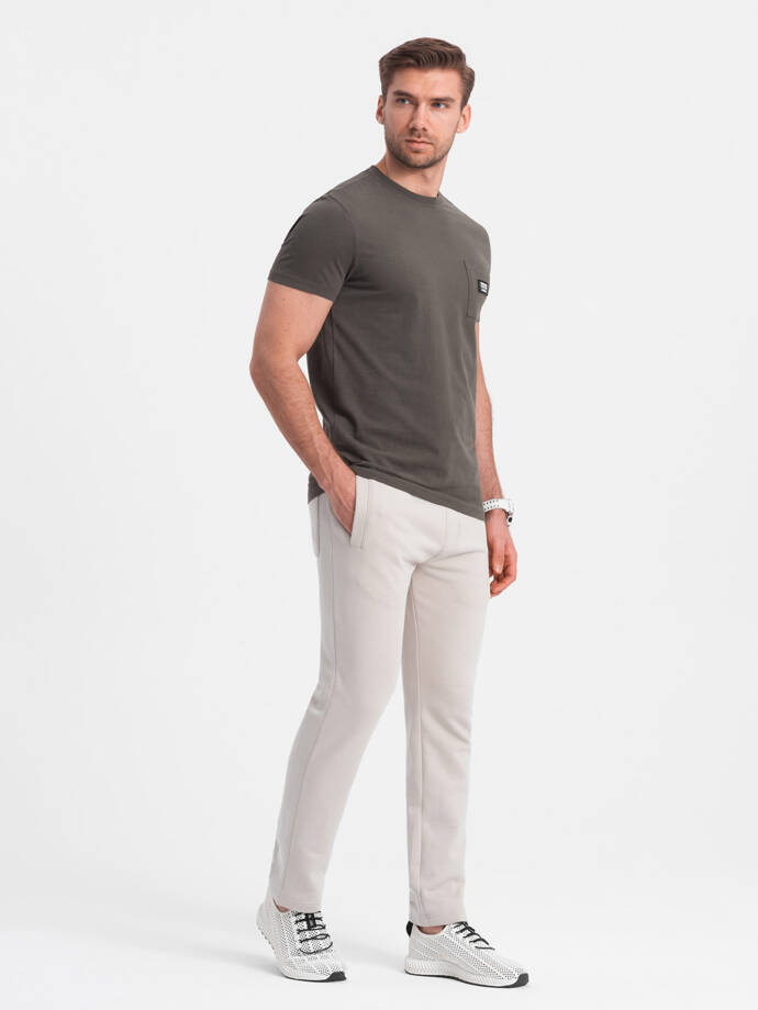 Men's sweatpants with unlined leg - light beige V1 OM-PABS-0206