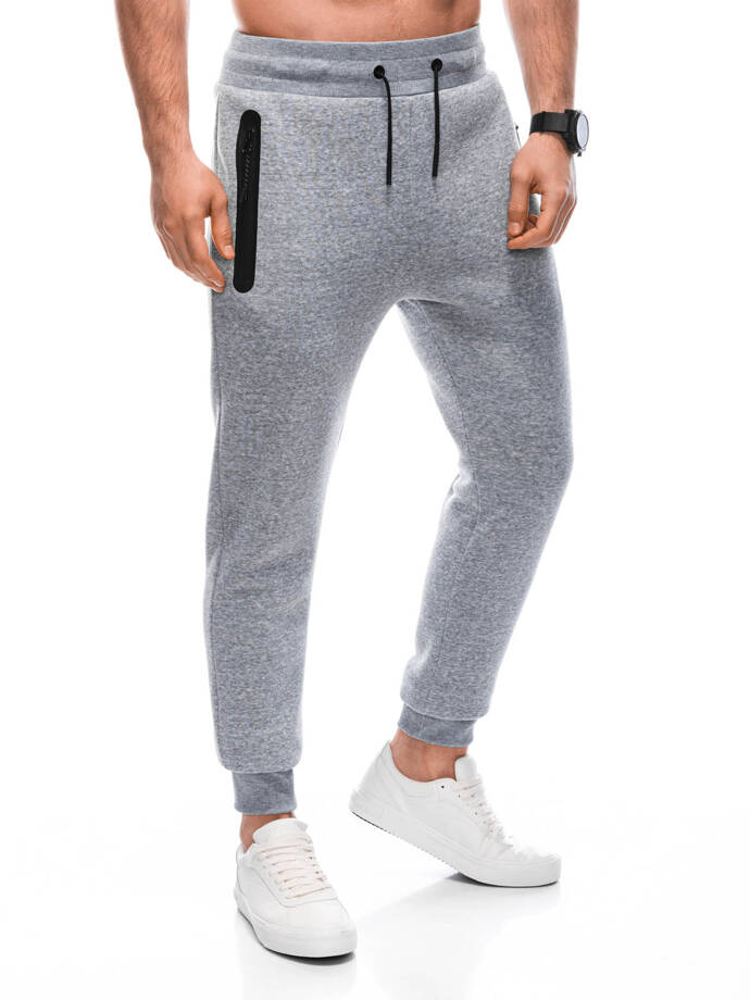 Men's sweatpants with zippered pockets EM-PASK-0102 - grey melange V3