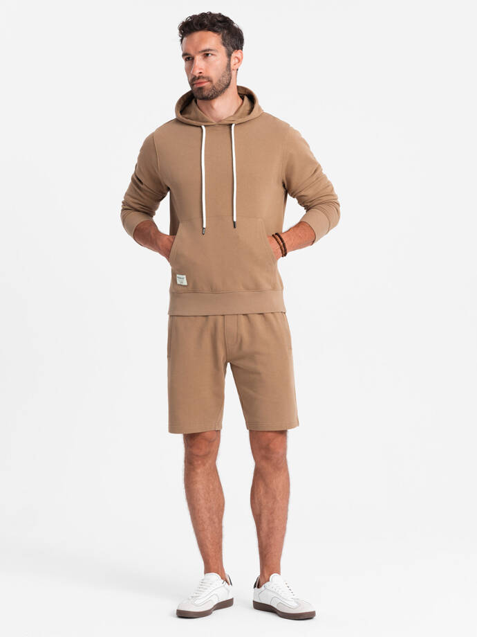 Men's sweatshirt set kangaroo sweatshirt + shorts - brown V2 Z75