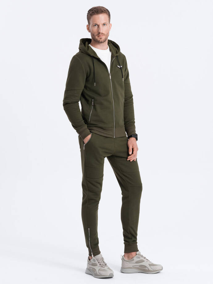 Men's sweatshirt set unbuttoned sweatshirt + pants - olive V1 Z70