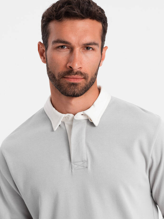 Men's sweatshirt with white polo collar - ash V7 OM-SSNZ-0132
