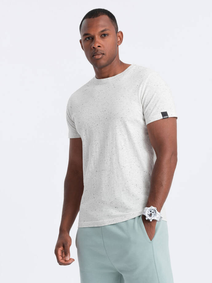 Men's t-shirt with decorative confetti effect - cream V1 OM-TSCT-0178