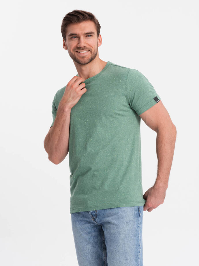 Men's t-shirt with decorative confetti effect - green V4 OM-TSCT-0178