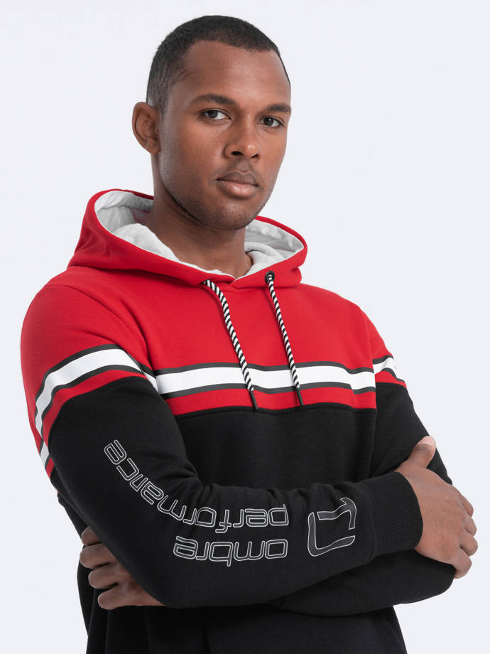 Men's tri-color hoodie - red V3 OM-SSNZ-22FW-014