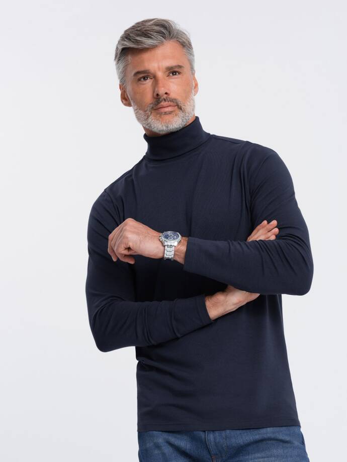 Men's turtleneck longsleeve - navy blue V2 OM-LSCL-0112