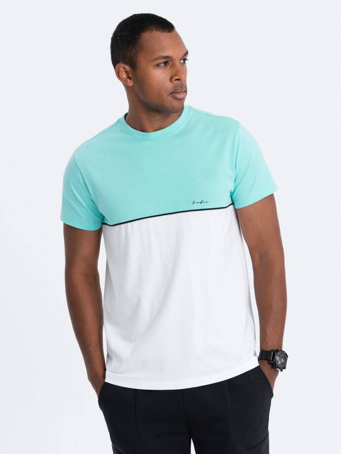 Men's two-tone cotton T-shirt - mint and white V3 S1619