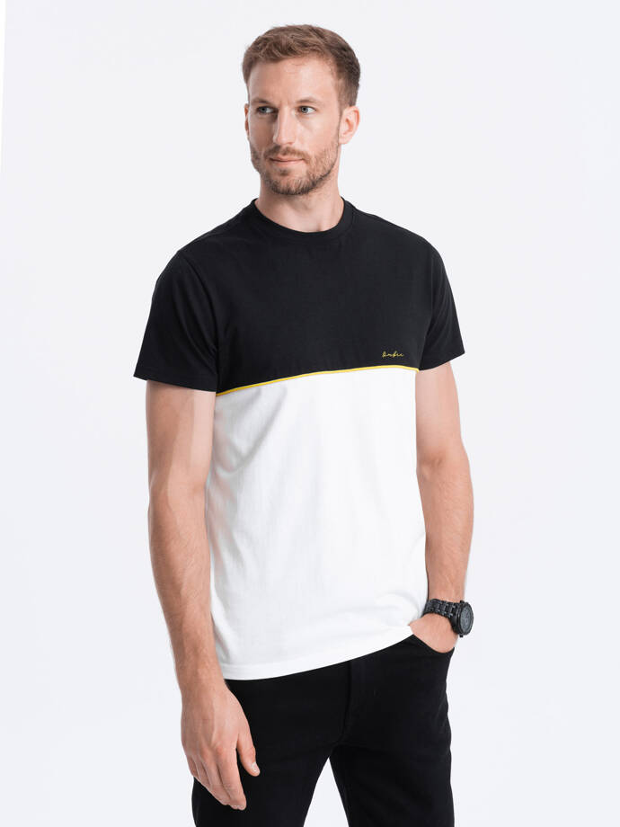 Men's two-tone cotton t-shirt - black and white V2 S1619