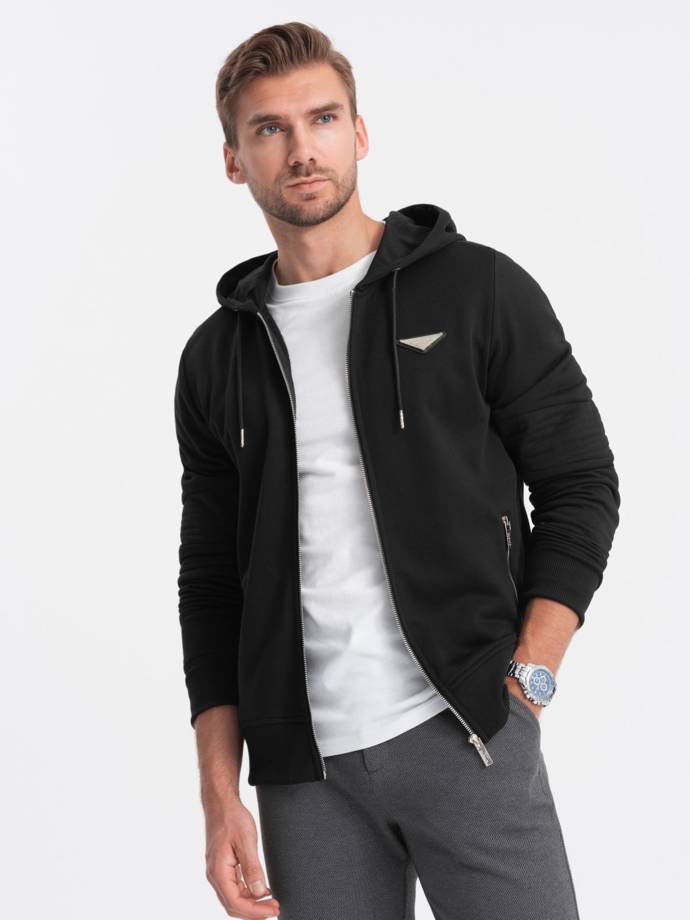Men's unbuttoned hooded sweatshirt - black V3 OM-SSZP-22SS-010