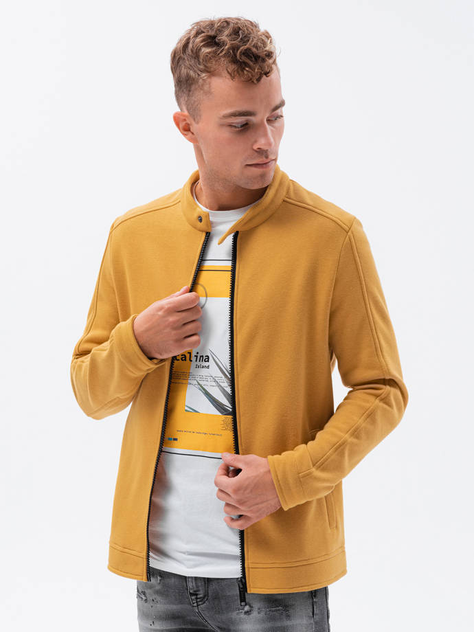 Men's unbuttoned sweatshirt with stand-up collar - yellow V6 OM-SSZP-22FW-005