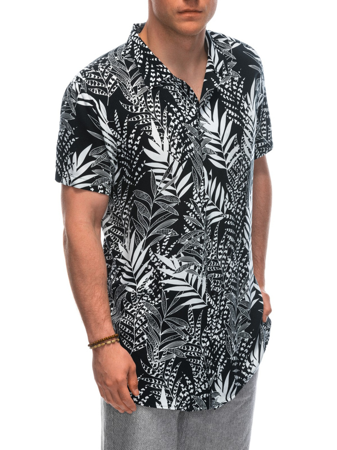Men's viscose patterned short sleeve shirt OM-SHPS-0113 - black/white V2