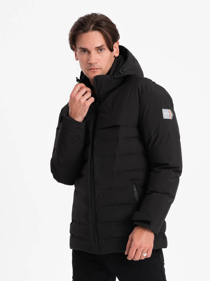 Men's winter jacket with detachable hood - black V3 OM-JAHP-0150
