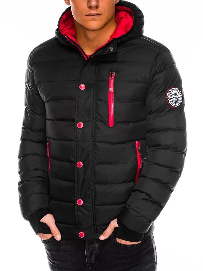 Men's winter quilted jacket C124 - black/red