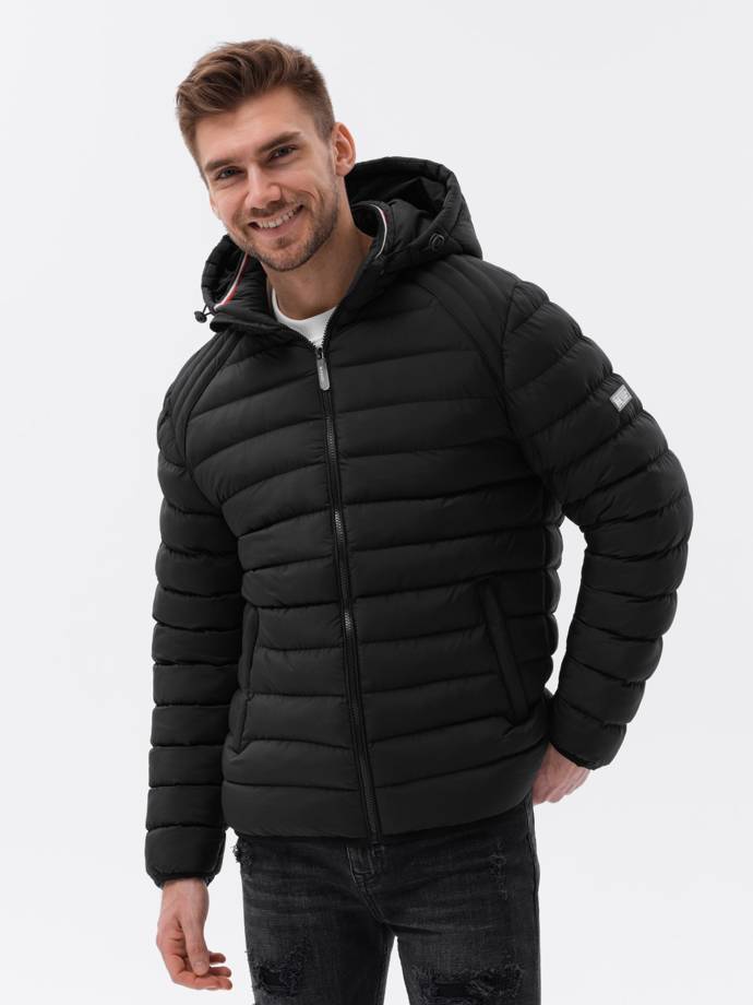 Men's winter quilted jacket - black C606