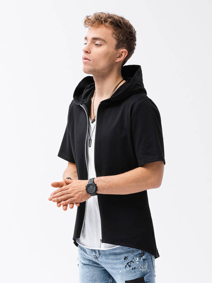 Men's zip-up sweatshirt with short sleeves - black B960