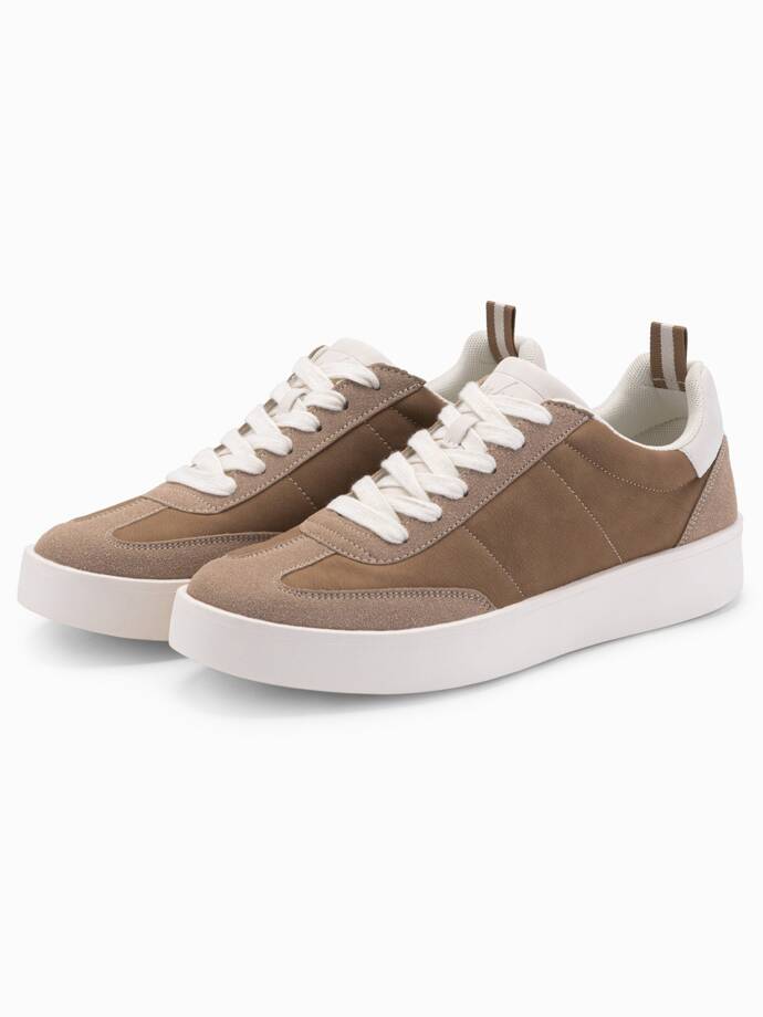 Old-school men's sneakers on thick sole - light brown V1 OM-FOSL-0170